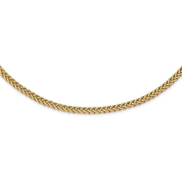 4.25mm 14K Yellow Gold Hollow Fancy Wheat Chain Necklace, 17 Inch - Picture 3 of 6